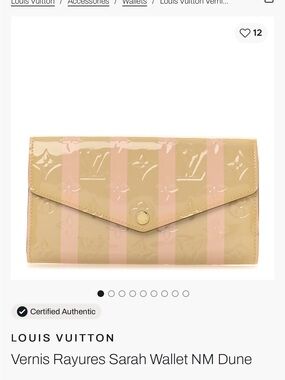 Louis Vuitton Vernis Rayures Sarah Wallet in Dune and Pink Stripes